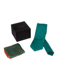 Chokore Plain Dark Sea Green Silk Tie & Floral Print Pocket Square set