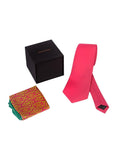 Chokore Plain Pink color silk tie & Indian at Heart design Light Sea Green & Pink color Satin Silk Pocket Square set
