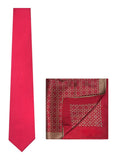Chokore Plain Pink color silk tie & Indian at Heart design Wine Pink & Beige color Satin Silk Pocket Square set