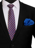 Chokore Blue & Red Floral Silk Tie from Indian At Heart range & Plain blue color Silk Pocket Square set