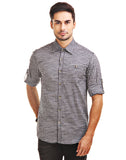 Chokore Men's Dark Grey and White Cotton Casual Shirt