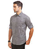 Chokore Men's Dark Grey and White Cotton Casual Shirt