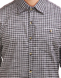 Chokore Men's Dark Grey and White Cotton Casual Shirt