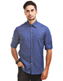 Chokore Men's Blue and White Cotton Casual Shirt