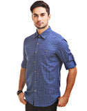 Chokore Men's Blue and White Cotton Casual Shirt