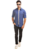 Chokore Men's Blue and White Cotton Casual Shirt