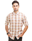 Chokore Men's Off White & Brown Cotton Casual Shirt