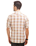 Chokore Men's Off White & Brown Cotton Casual Shirt