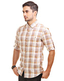 Chokore Men's Off White & Brown Cotton Casual Shirt
