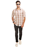 Chokore Men's Off White & Brown Cotton Casual Shirt