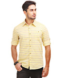 Chokore Men's Yellow & Blue Cotton Casual Shirt