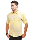 Chokore Men's Yellow & Blue Cotton Casual Shirt