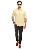 Chokore Men's Yellow & Blue Cotton Casual Shirt