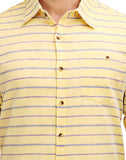 Chokore Men's Yellow & Blue Cotton Casual Shirt