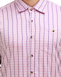 Chokore Men's Pink & Blue Cotton Casual Shirt