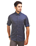 Chokore Men's Blue & Multi-coloured Striped Cotton Casual Shirt