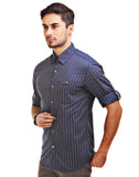 Chokore Men's Blue & Multi-coloured Striped Cotton Casual Shirt