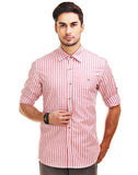 Chokore Men's White & Red Striped Cotton Casual Shirt