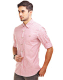 Chokore Men's White & Red Striped Cotton Casual Shirt