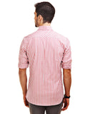 Chokore Men's White & Red Striped Cotton Casual Shirt
