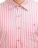 Chokore Men's White & Red Striped Cotton Casual Shirt