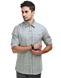 Chokore Men's Off White with Blue & Green Checks Cotton Casual Shirt