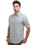 Chokore Men's Off White with Blue & Green Checks Cotton Casual Shirt
