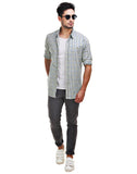 Chokore Men's Off White with Blue & Green Checks Cotton Casual Shirt
