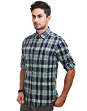 Chokore Men's Blue & Yellow Cotton Casual Shirt