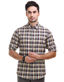 Chokore Men's Off White with Multicolour Checks Cotton Casual Shirt