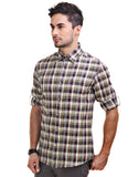 Chokore Men's Off White with Multicolour Checks Cotton Casual Shirt