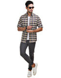Chokore Men's Off White with Multicolour Checks Cotton Casual Shirt