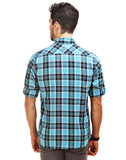 Chokore Men's Turquoise Blue & Black Cotton Casual Shirt