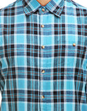 Chokore Men's Turquoise Blue & Black Cotton Casual Shirt