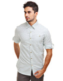 Chokore Men's White & Green Cotton Casual Shirt