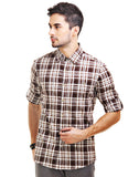 Chokore Men's Off White & Brown Cotton Casual Shirt