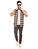 Chokore Men's Off White & Brown Cotton Casual Shirt