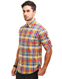 Chokore Men's  Multi-coloured Checks Cotton Casual Shirt