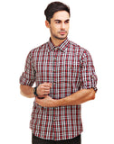 Chokore Men's White with Red and Black Checks Cotton Casual Shirt