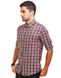Chokore Men's White with Red and Black Checks Cotton Casual Shirt