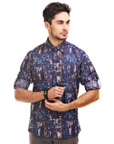 Chokore Men's Blue & Orange Cotton Casual Shirt