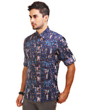 Chokore Men's Blue & Orange Cotton Casual Shirt