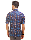 Chokore Men's Blue & Orange Cotton Casual Shirt