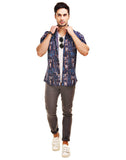 Chokore Men's Blue & Orange Cotton Casual Shirt