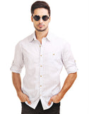 Chokore Men's White & Grey Striped Cotton Casual Shirt