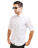 Chokore Men's White & Grey Striped Cotton Casual Shirt