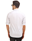 Chokore Men's White & Grey Striped Cotton Casual Shirt