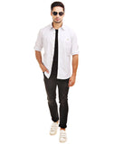 Chokore Men's White & Grey Striped Cotton Casual Shirt