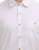 Chokore Men's White & Grey Striped Cotton Casual Shirt