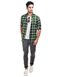Chokore Men's Green & Grey Cotton Flannel Casual Shirt